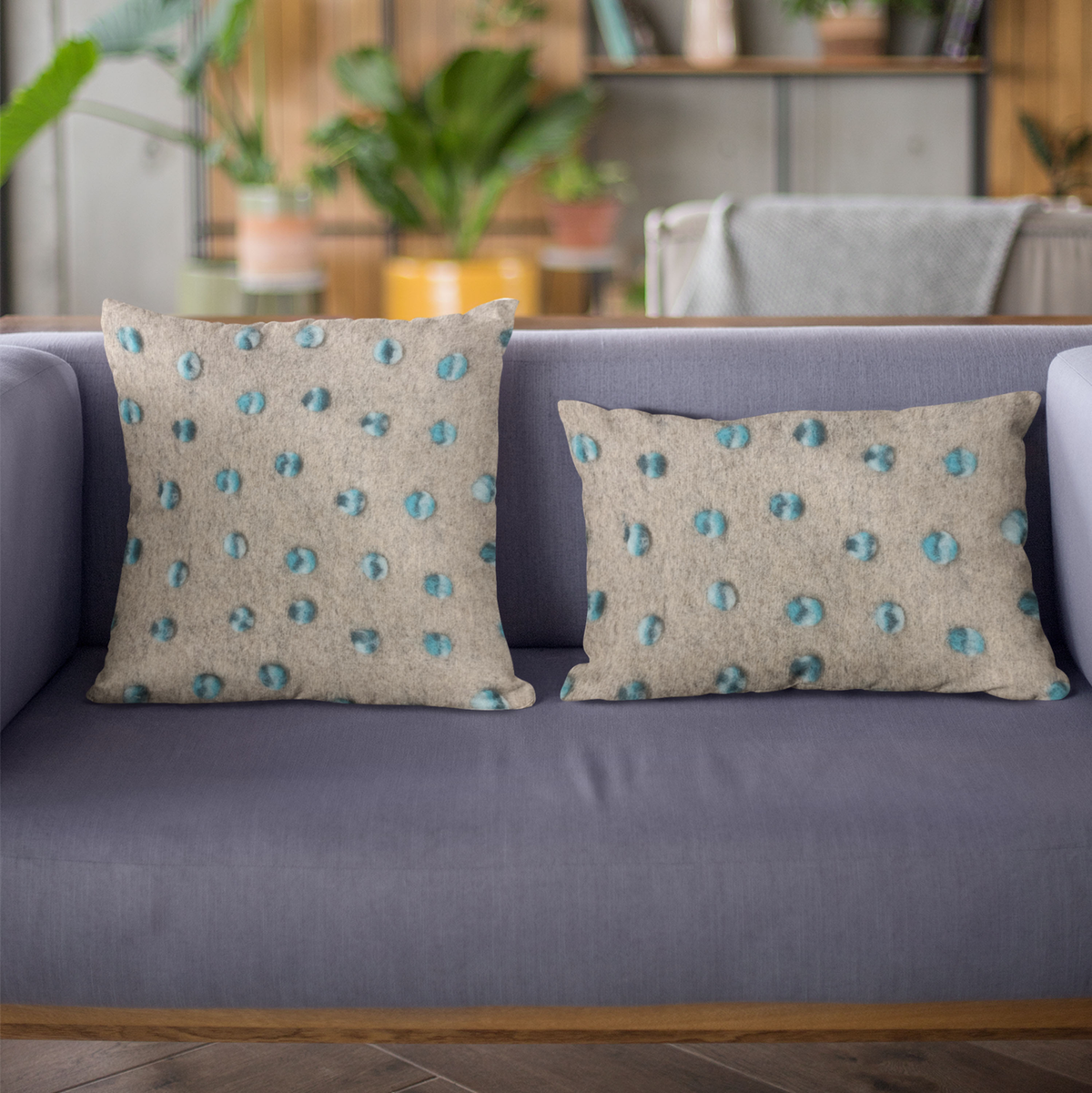 Plutus Blue Wool Dot Luxury Throw Pillow