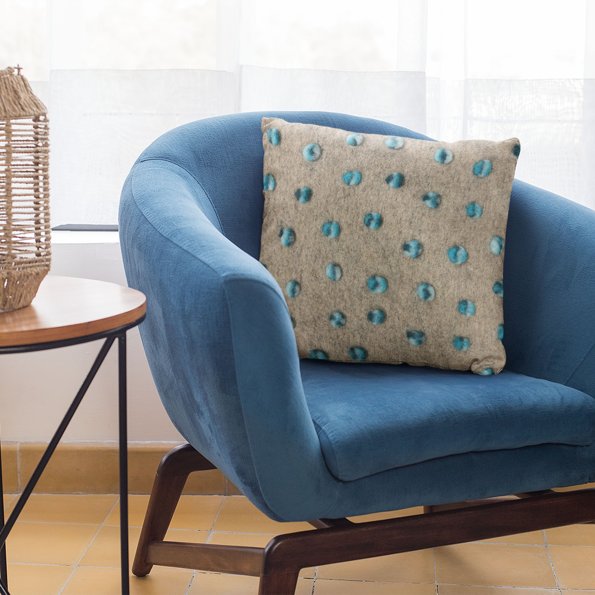 Plutus Blue Wool Dot Luxury Throw Pillow