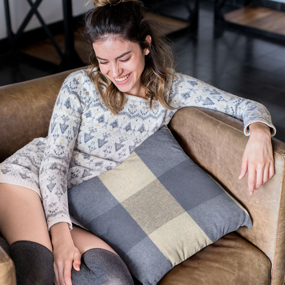 Plutus Blue Squares Plaid Luxury Throw Pillow