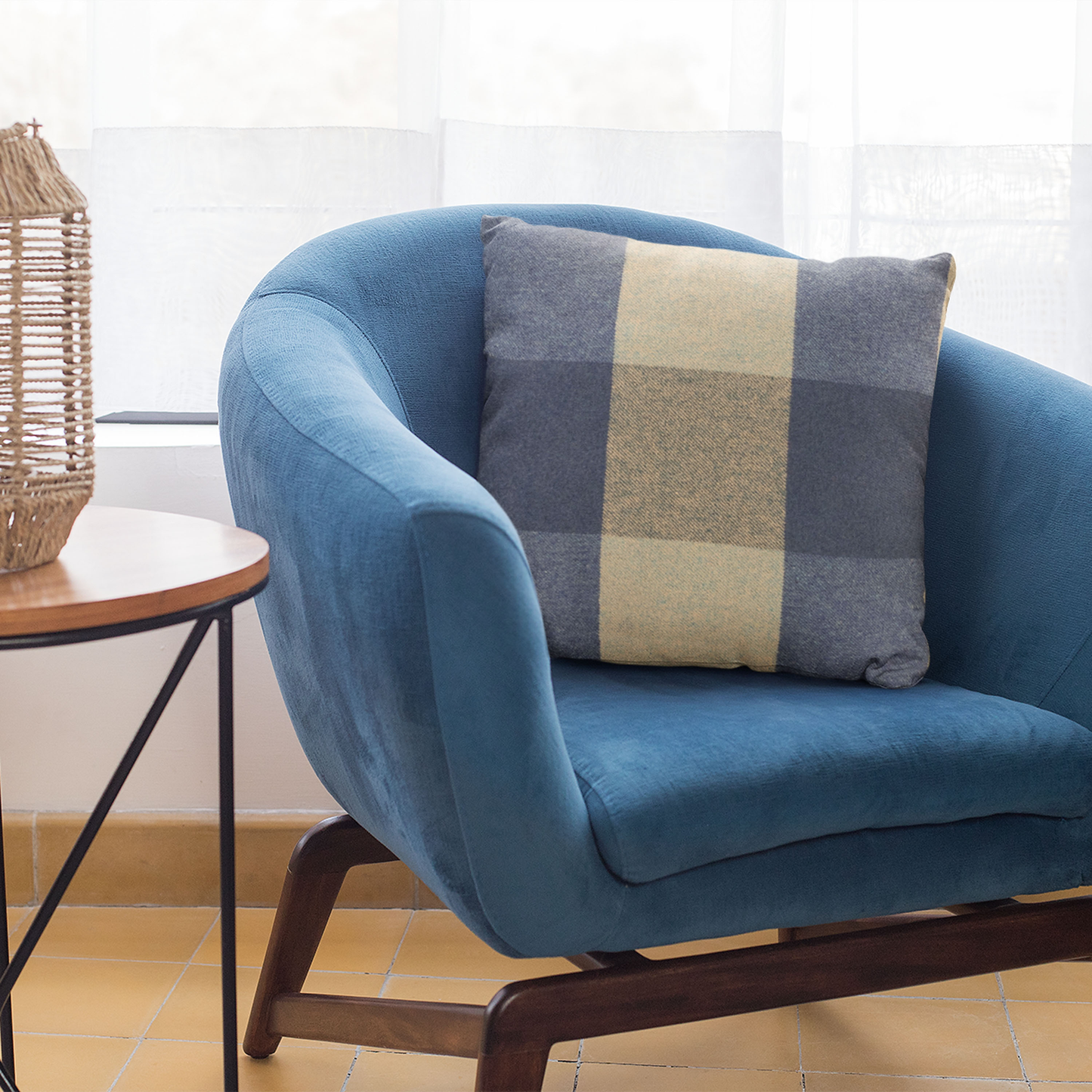 Plutus Blue Squares Plaid Luxury Throw Pillow