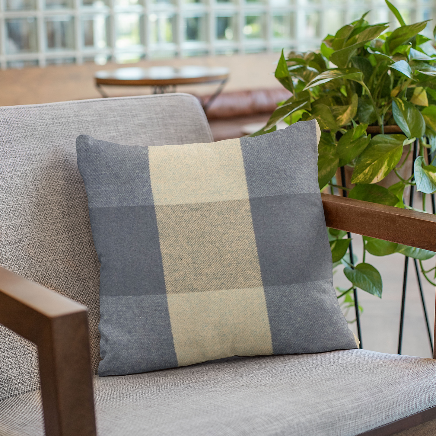 Plutus Blue Squares Plaid Luxury Throw Pillow