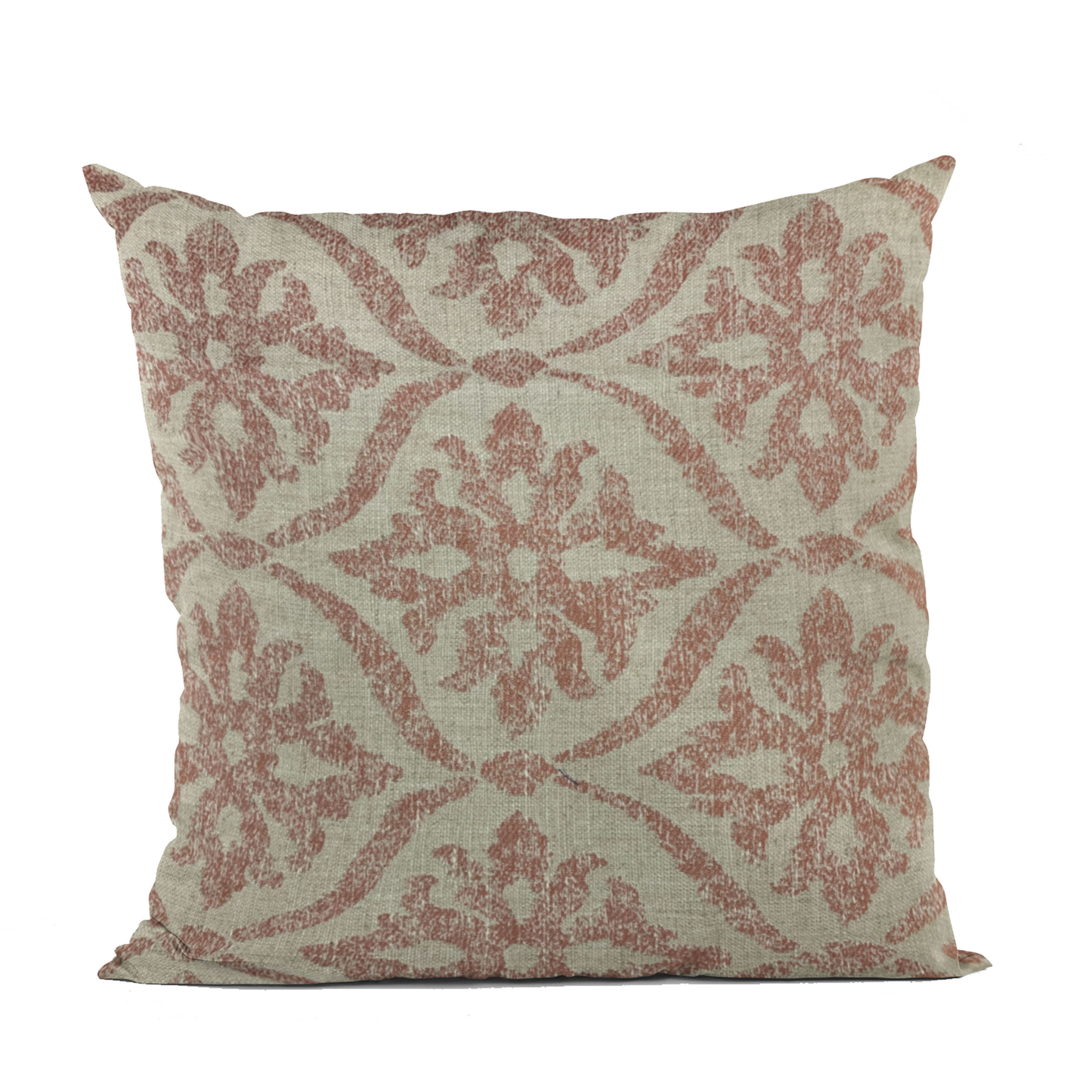 Plutus Beige, Red Flowers Jacquard Luxury Throw Pillow