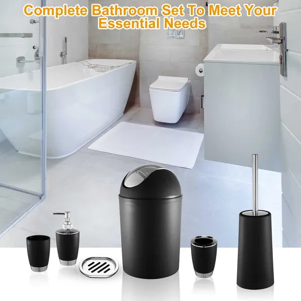 6-piece bathroom accessories set full lineup on counter
