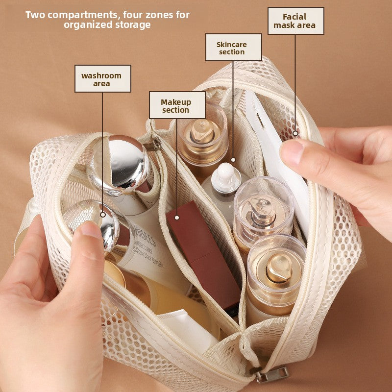 Portable Mesh Cosmetic Organizer Bag Travel Toiletry Storage Pouch