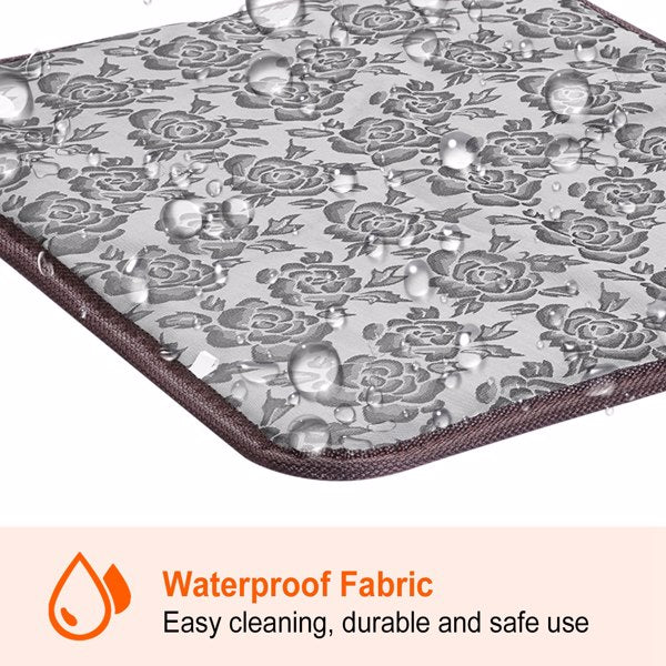 Close-up of the waterproof gray floral cover of the heating pad
