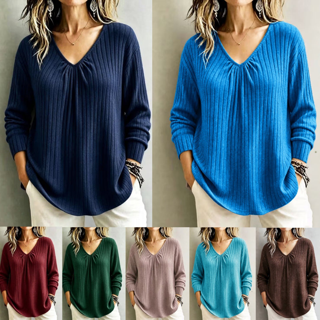Long-sleeved pullover knit sweater