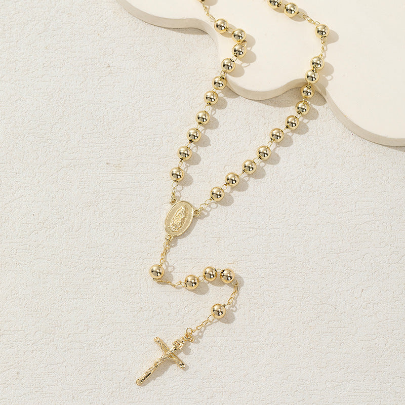 Light Luxury Gold Cross Pendant Long Bead Chain