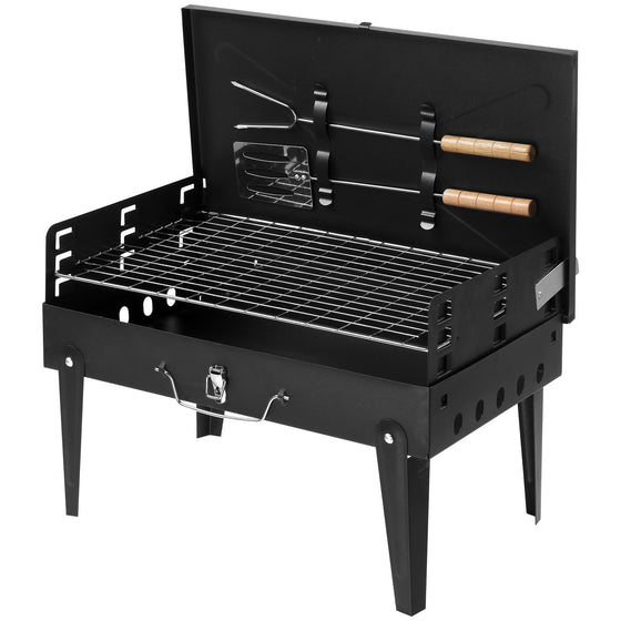 Black portable square charcoal grill with lid, photo 6 of 10
