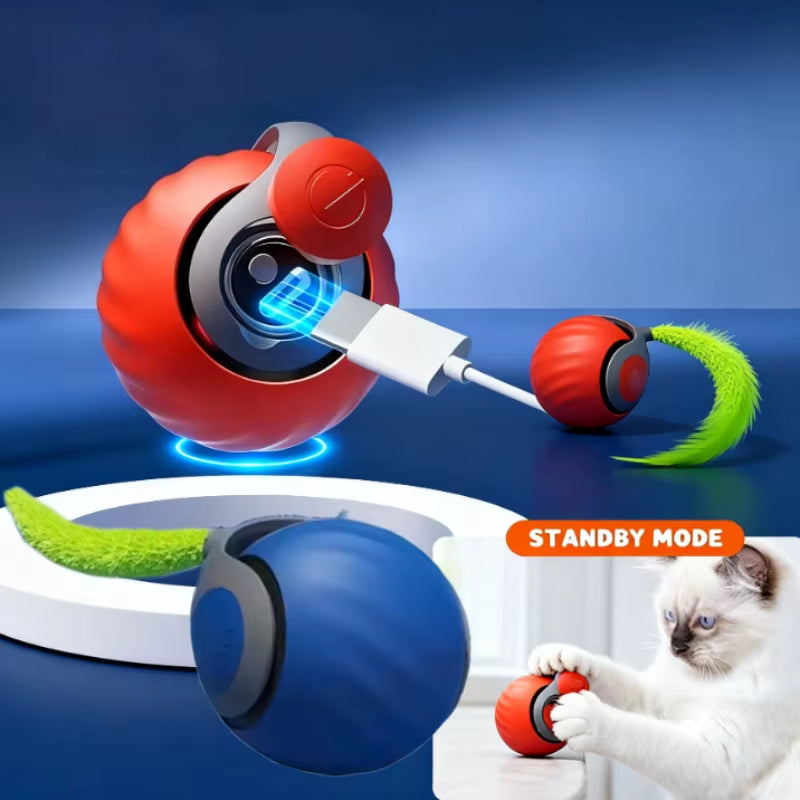 Interactive Cat Toys Ball Automatic Small Tail Rolling Ball Rechargeable Portable Pet Toys Pet Kittens Teaser Game Toys