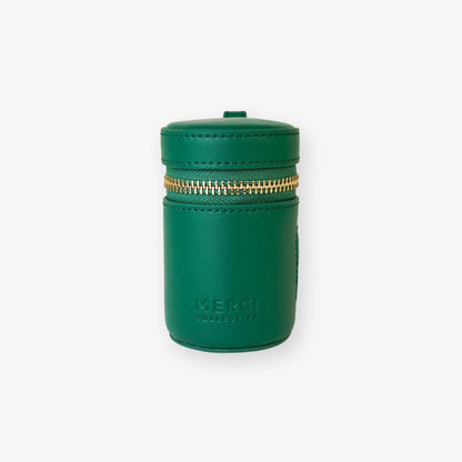 Vegan leather poop bag holder, green detail