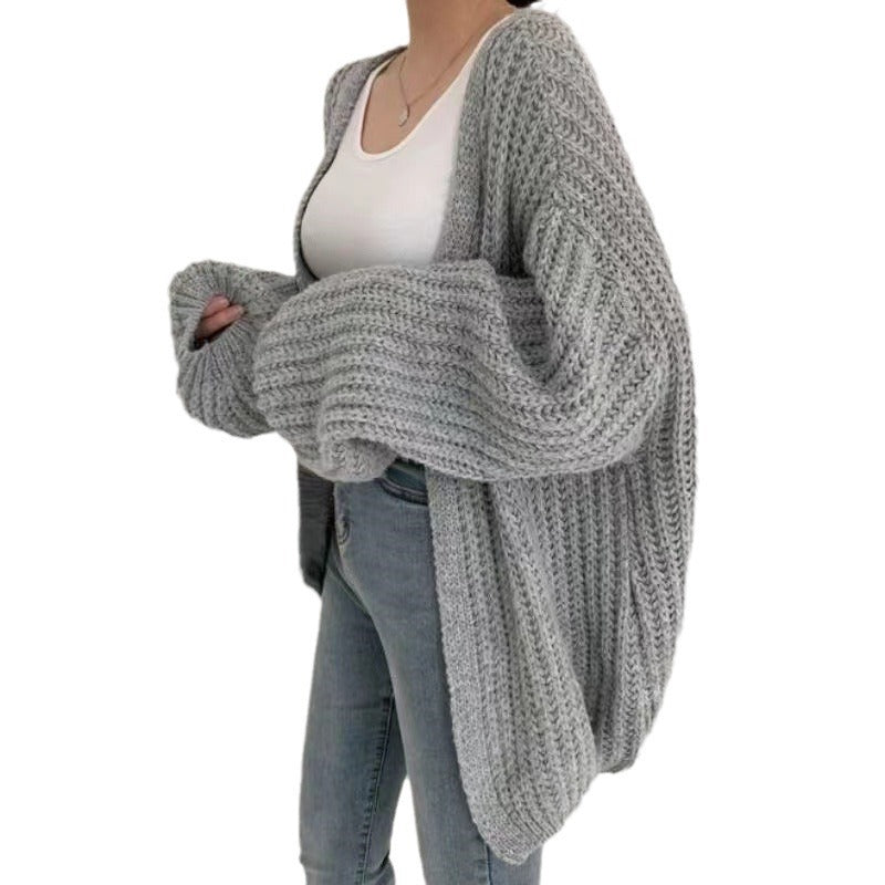 Womens Lantern Sleeve Knitted Cardigan