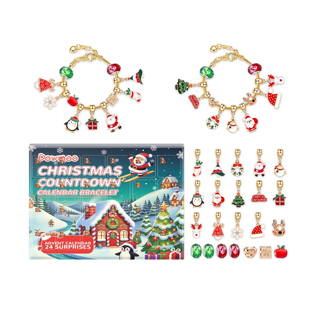 Two Christmas charm bracelets with the bracelet advent calendar and 24 charms