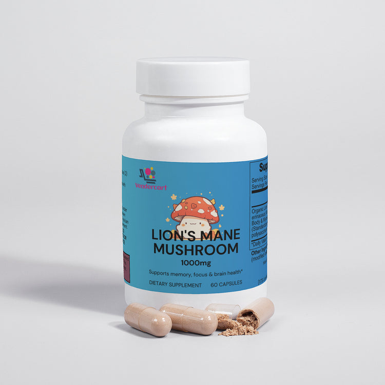 Lions mane mushroom supplement bottle front view