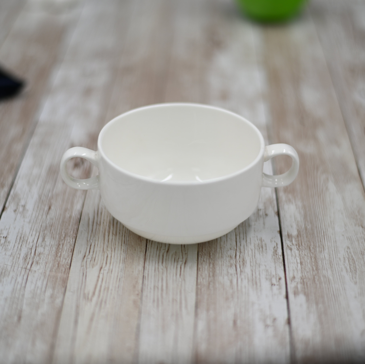 Wilmax Fine Porcelain Soup Cup with Handles, 10 oz, 4 in, Set of 4
