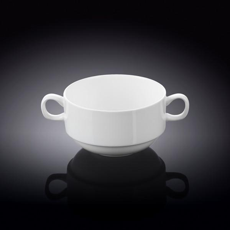 Wilmax Fine Porcelain Soup Cup with Handles, 10 oz, 4 in, Set of 4