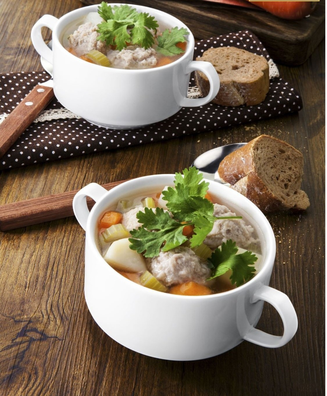 Wilmax Fine Porcelain Soup Cup with Handles, 10 oz, 4 in, Set of 4