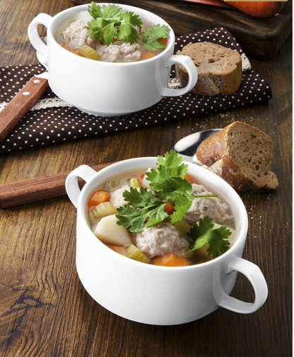 Wilmax Fine Porcelain Soup Cup with Handles, 10 oz, 4 in, Set of 4