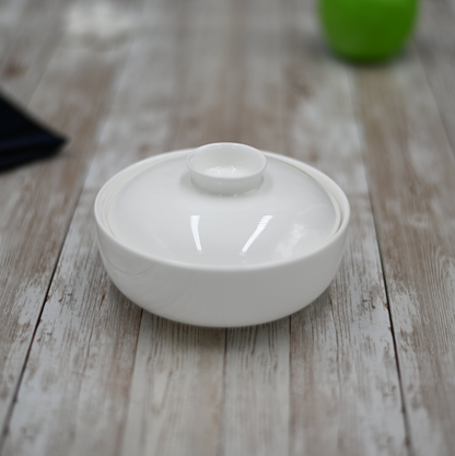 Wilmax Fine Porcelain Soup Cup with Lid, 11 oz, 5 in, Set of 6