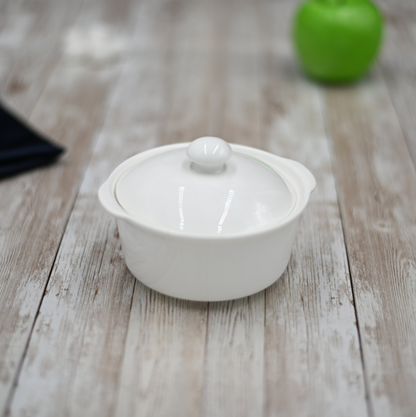 Wilmax Fine Porcelain Soup Cup with Lid, 9 oz, 4.5 in, Set of 6