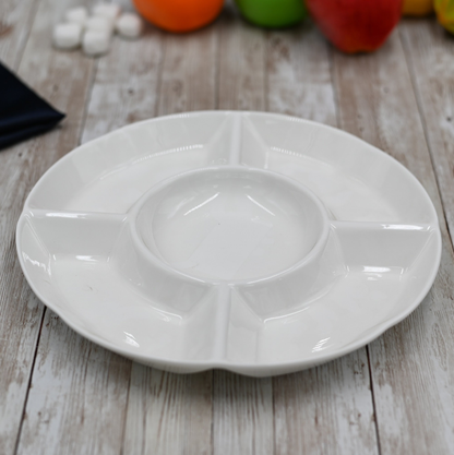 Wilmax Fine Porcelain Divided Round Dish, 10 in, 5-Section, Set of 4