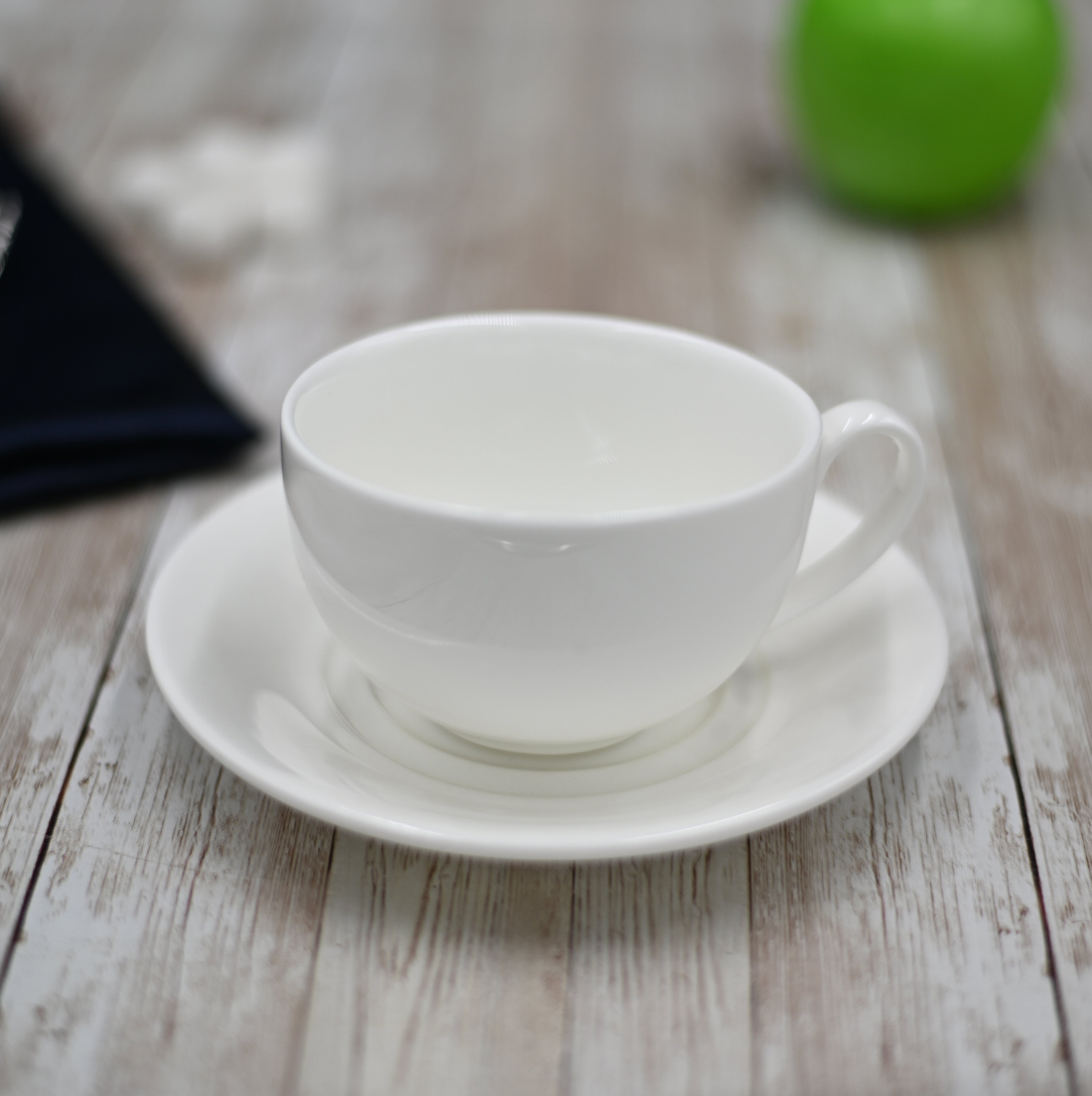 Wilmax Fine Porcelain Tea Cup and Saucer Set, 8 oz, Set of 6