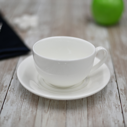 Wilmax Fine Porcelain Tea Cup and Saucer Set, 8 oz, Set of 6
