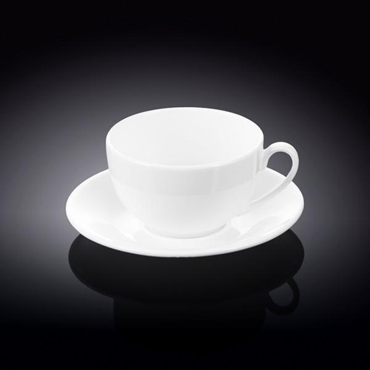 Wilmax Fine Porcelain Tea Cup and Saucer Set, 8 oz, Set of 6