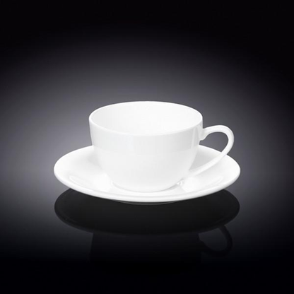 Wilmax Fine Porcelain Cappuccino Cup and Saucer Set, 6 oz, Set of 6