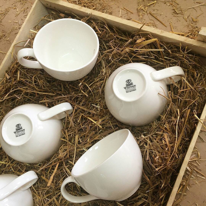 Wilmax Fine Porcelain Cappuccino Cup and Saucer Set, 6 oz, Set of 6