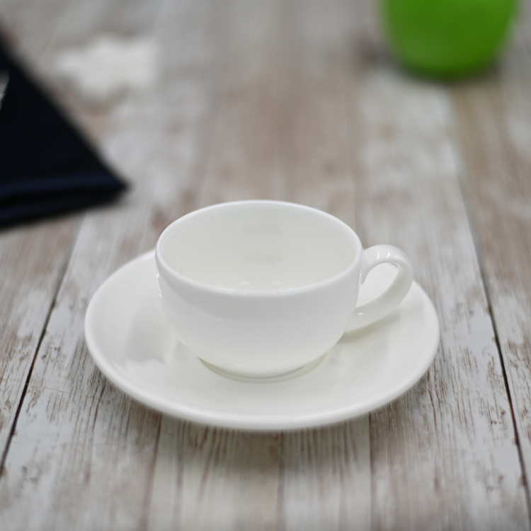 Wilmax Fine Porcelain Coffee Cup and Saucer Set, 3 oz, Round, Set of 6