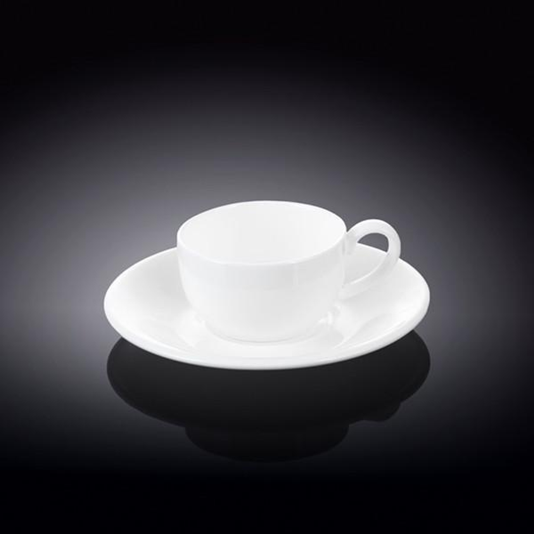 Wilmax Fine Porcelain Coffee Cup and Saucer Set, 3 oz, Round, Set of 6