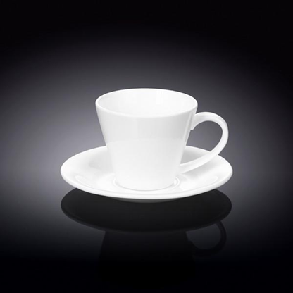 Wilmax Fine Porcelain Tea Cup and Saucer Set, 6 oz, Set of 6