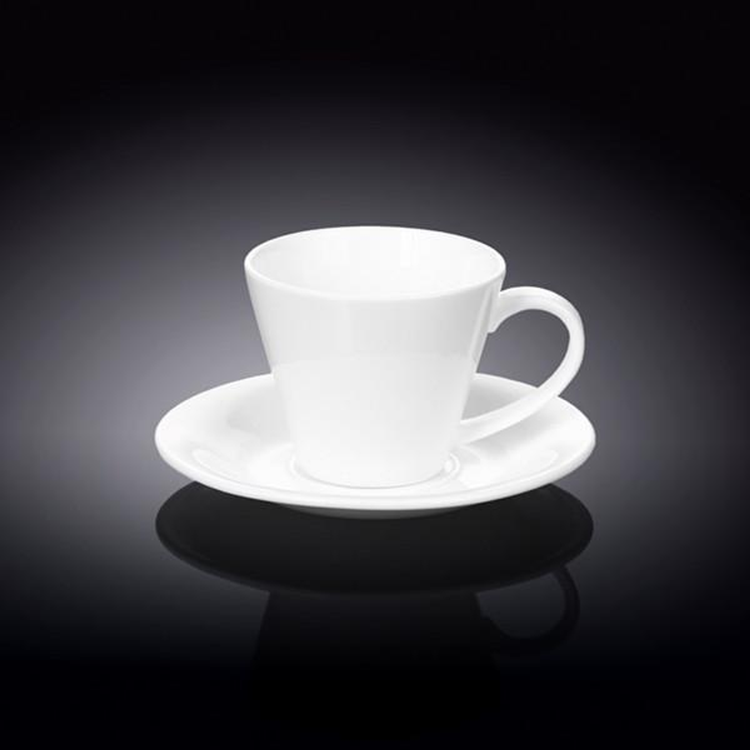 Wilmax Fine Porcelain Tea Cup and Saucer Set, 6 oz, Set of 6