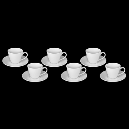 Wilmax Fine Porcelain Tea Cup and Saucer Set, 6 oz, Set of 6
