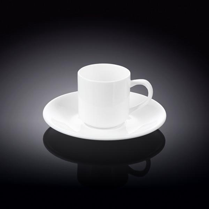 Wilmax Fine Porcelain Cappuccino Cup and Saucer Set, 3 oz, Set of 6