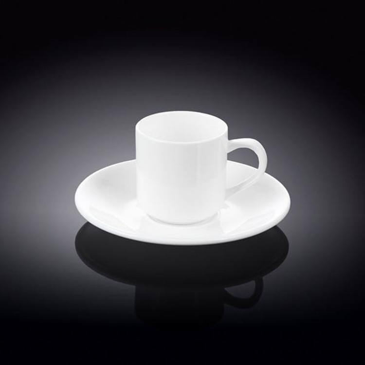 Wilmax Fine Porcelain Cappuccino Cup and Saucer Set, 3 oz, Set of 6