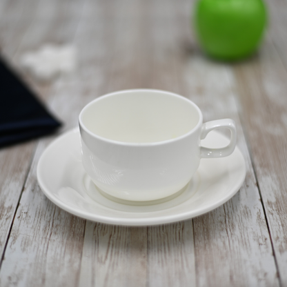 Wilmax Fine Porcelain Tea Cup and Saucer Set, 7 oz, Set of 6