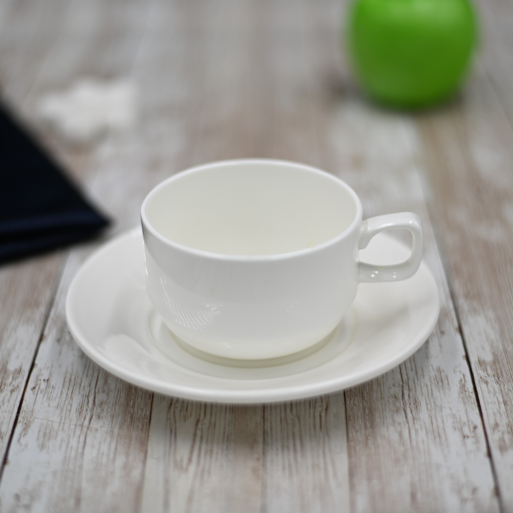 Wilmax Fine Porcelain Tea Cup and Saucer Set, 7 oz, Set of 6