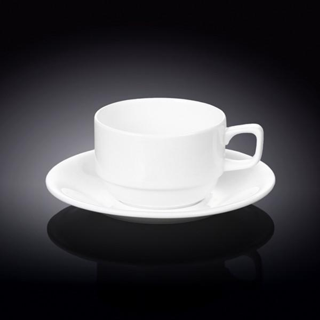 Wilmax Fine Porcelain Tea Cup and Saucer Set, 7 oz, Set of 6