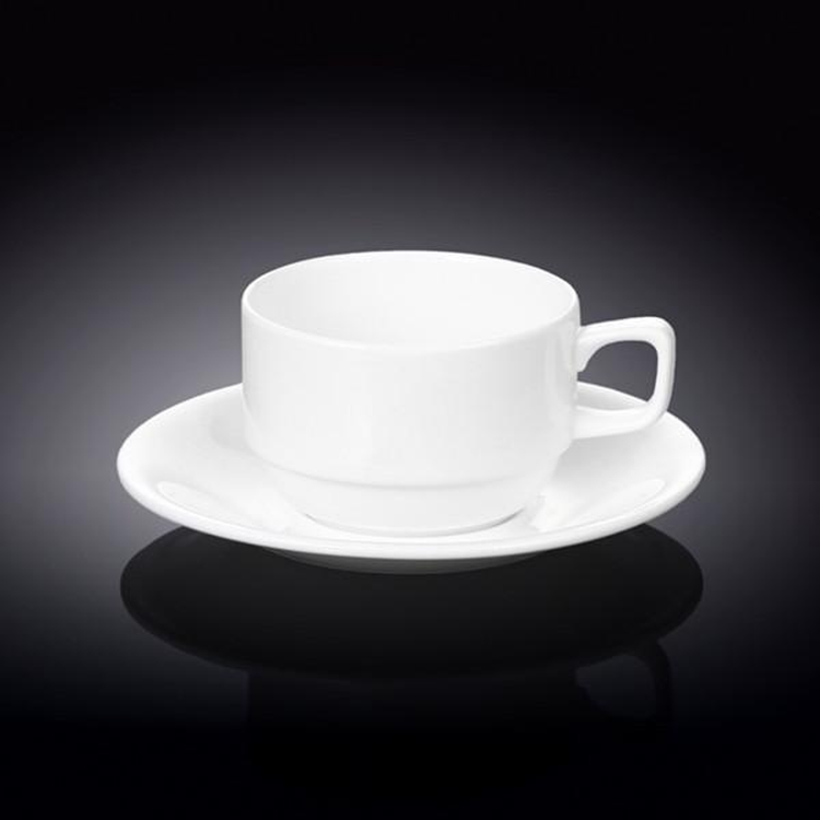 Wilmax Fine Porcelain Tea Cup and Saucer Set, 7 oz, Set of 6
