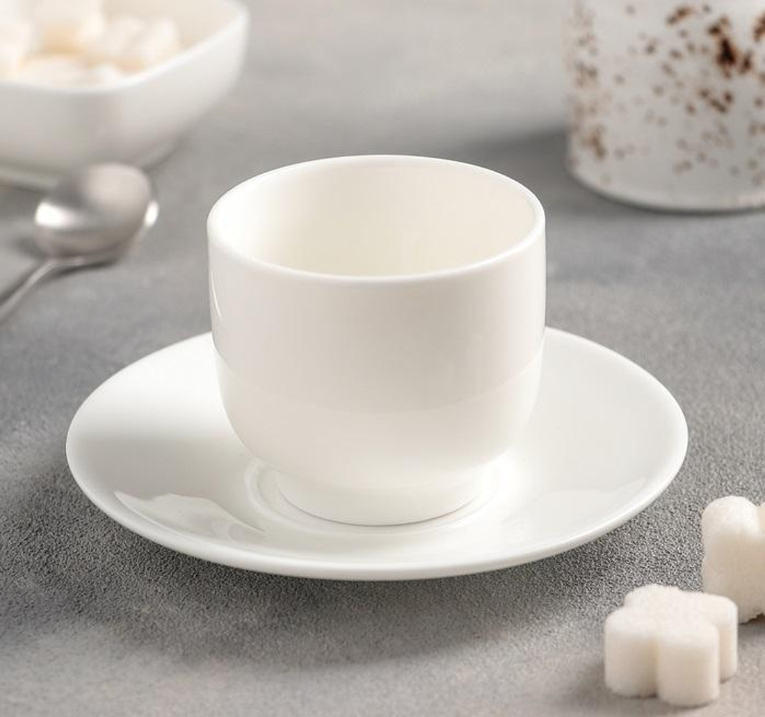 Wilmax Fine Porcelain Tea Cup and Saucer Set, 5 oz, Set of 6
