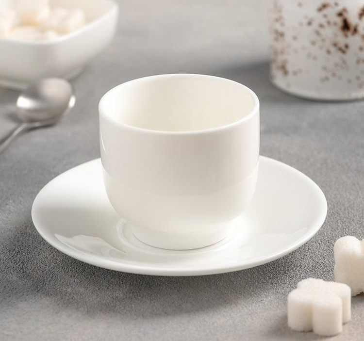 Wilmax Fine Porcelain Tea Cup and Saucer Set, 5 oz, Set of 6