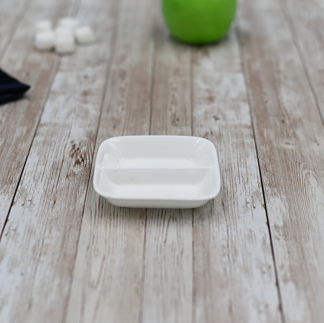 Wilmax White Porcelain Divided Soy Dish, 3.25 x 3.25 in