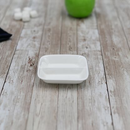 Wilmax White Porcelain Divided Soy Dish, 3.25 x 3.25 in