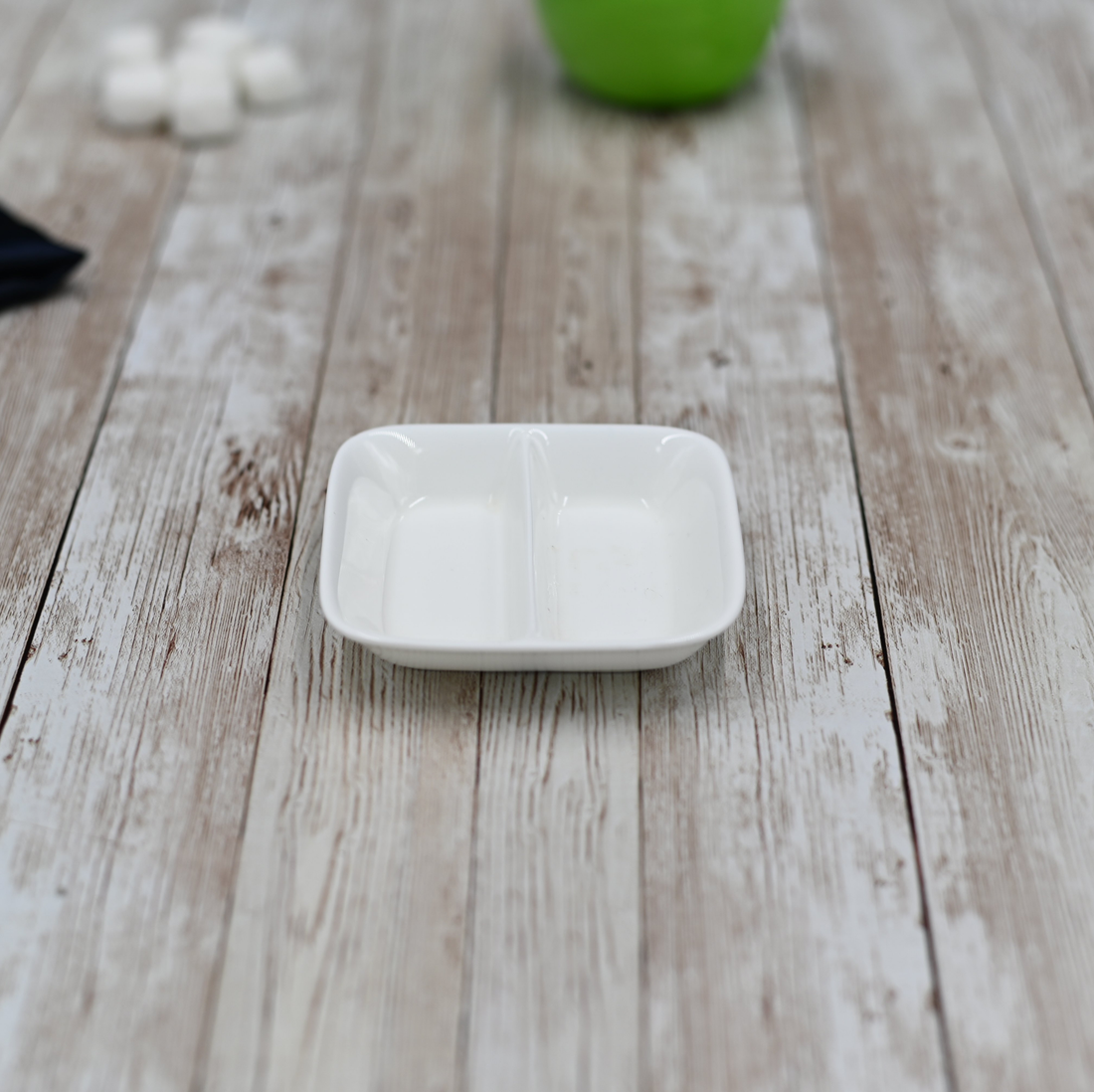 Wilmax White Porcelain Divided Soy Dish, 3.25 x 3.25 in