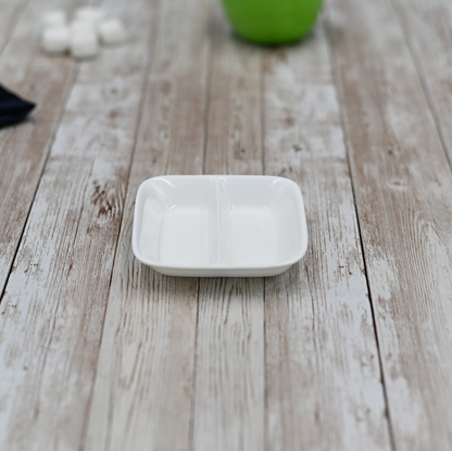 Wilmax White Porcelain Divided Soy Dish, 3.25 x 3.25 in