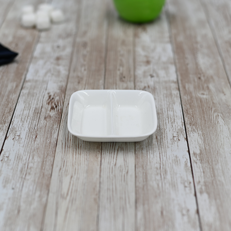 Wilmax White Porcelain Divided Soy Dish, 3.25 x 3.25 in