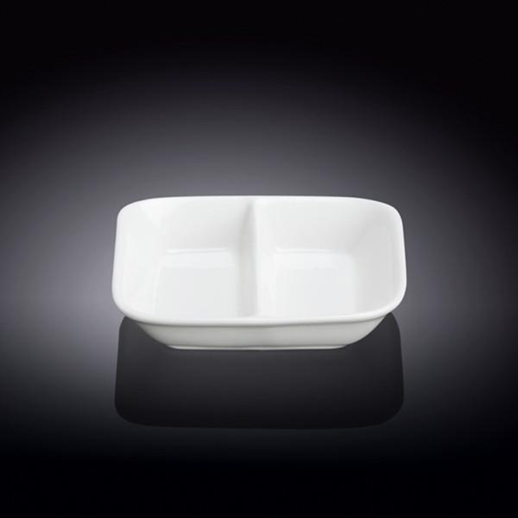 Wilmax White Porcelain Divided Soy Dish, 3.25 x 3.25 in