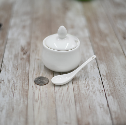 Wilmax Fine Porcelain Mustard Pot with Spoon, 4 oz, Set of 6