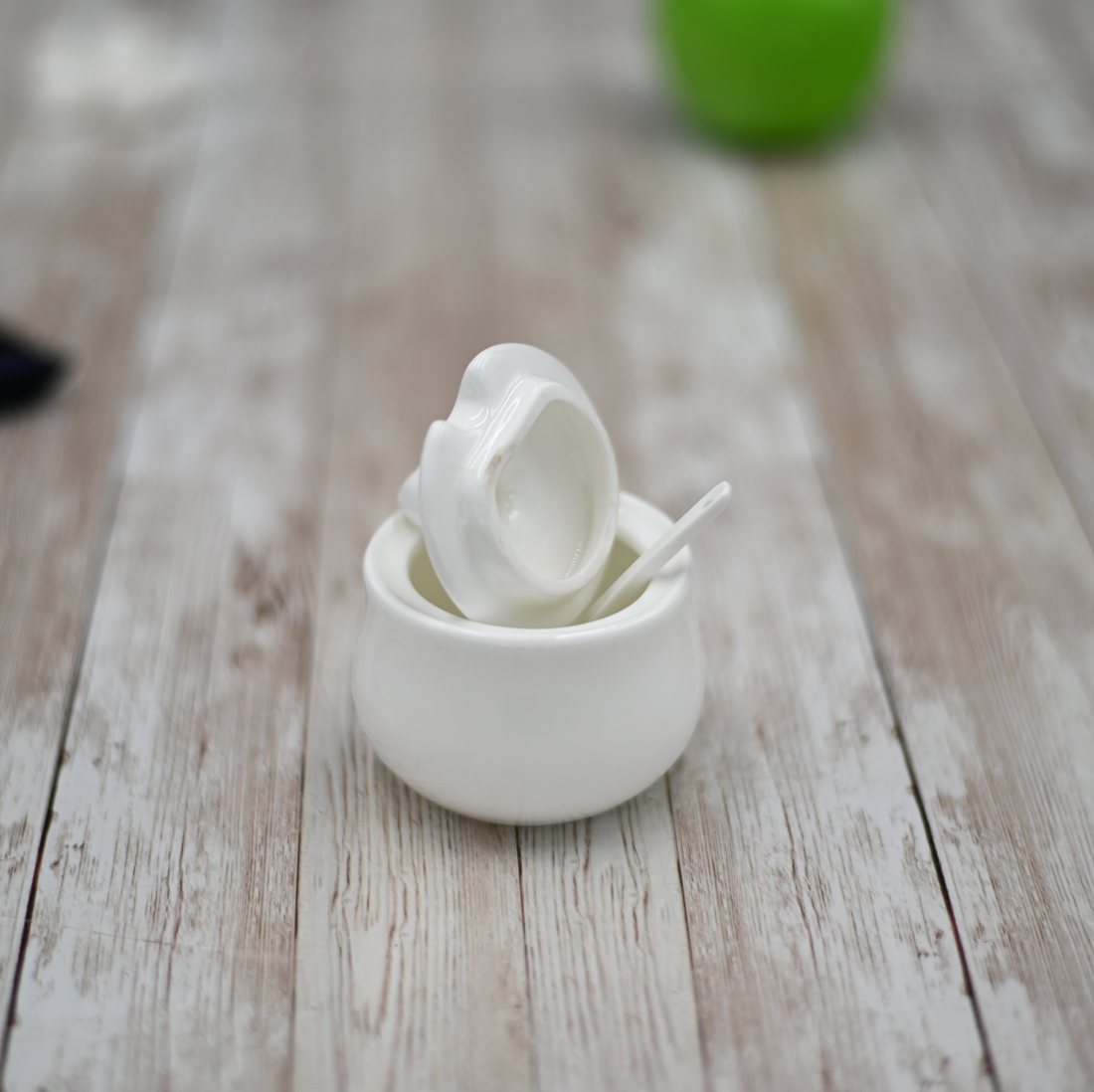 Wilmax Fine Porcelain Mustard Pot with Spoon, 4 oz, Set of 6